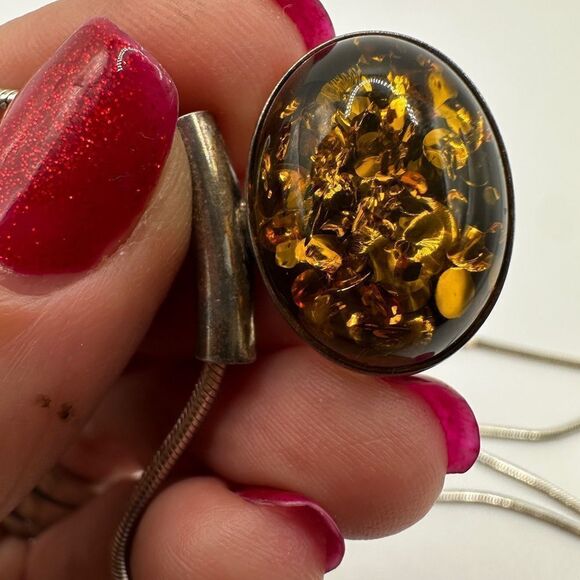 Baltic amber from Poland cabochon necklace in sterling silver! - Picture 4 of 13